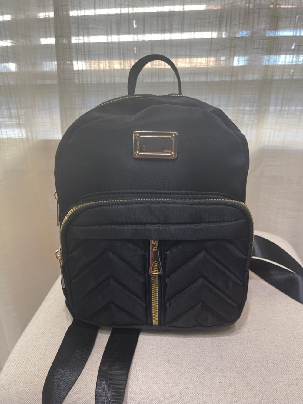 (NEW) Black Quilted Mini Backpack with Gold Hardware